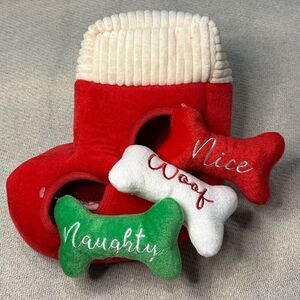 HUGE Interactive Christmas 4 Dog Toys NWT Holiday Gift Fun Plush Bones Red Woof